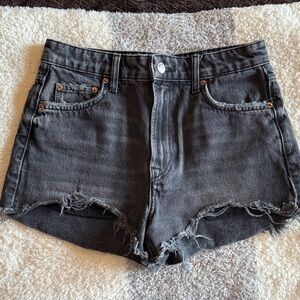 Zara Black Washed Distressed Denim Shorts